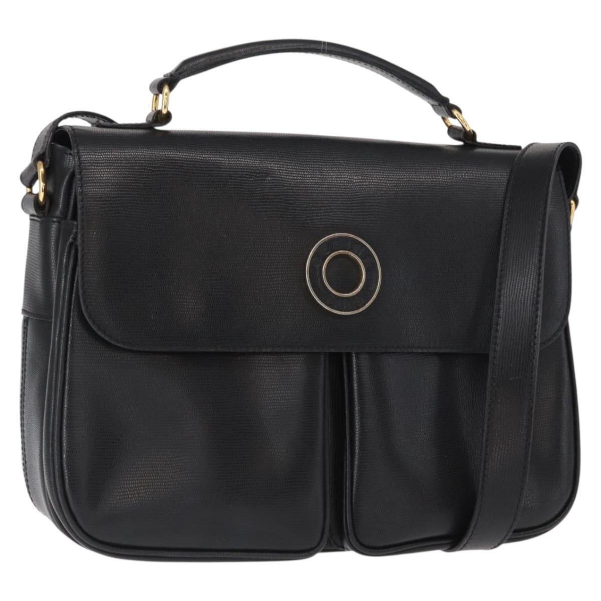 Celine Circle Shoulder Bag Leather Black Gold Auth 161504